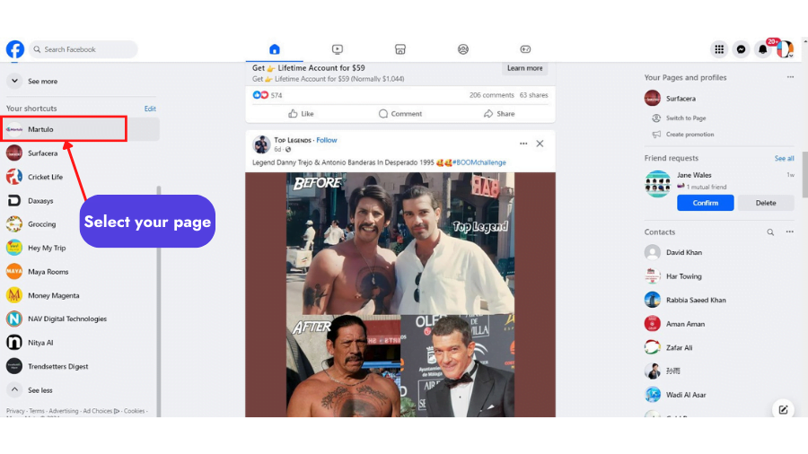 Select your FB page