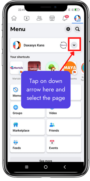 Tap on down arrow here and select the page