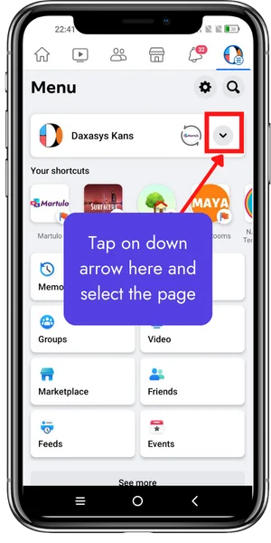 Tap on down arrow here and select the page