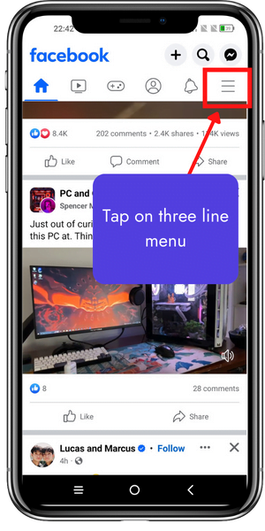 Tap on three line menu