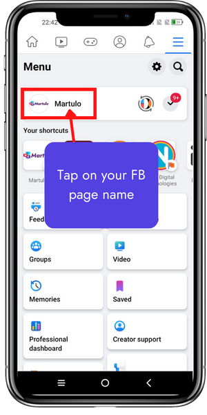 Tap on your FB page name