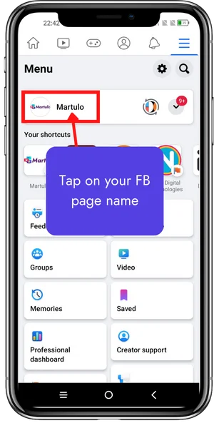 Tap on your FB page name
