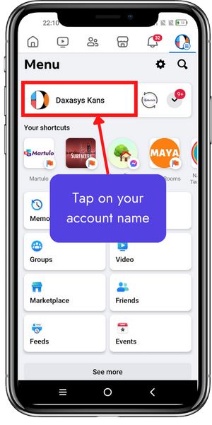 Tap on your account name