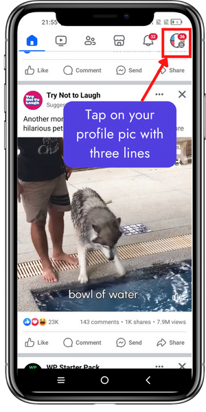 Tap on your profile pic with three lines