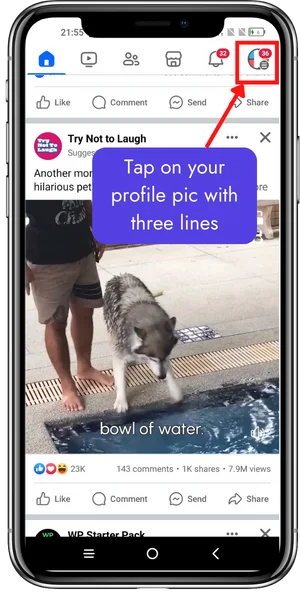 Tap on your profile pic with three lines